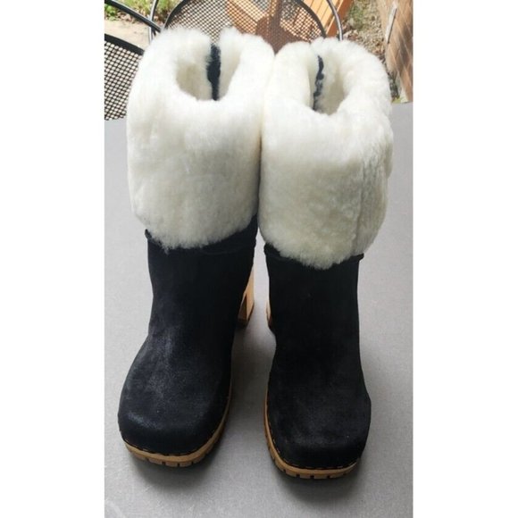 Mia Clogs Suede Ankle Boots Sheepskin Wood Size 9 Jildie - Picture 5 of 16